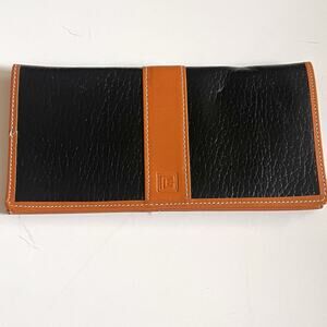 Vintage Pierre Balmain Bifold Pebbled Leather Wallet Tan Black Travel Checkbook